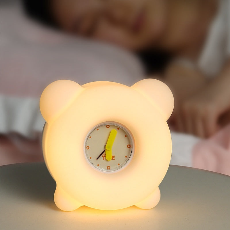 Cartoon Alarm Clock Silicone Light Bedside Pat Small Night Lamp